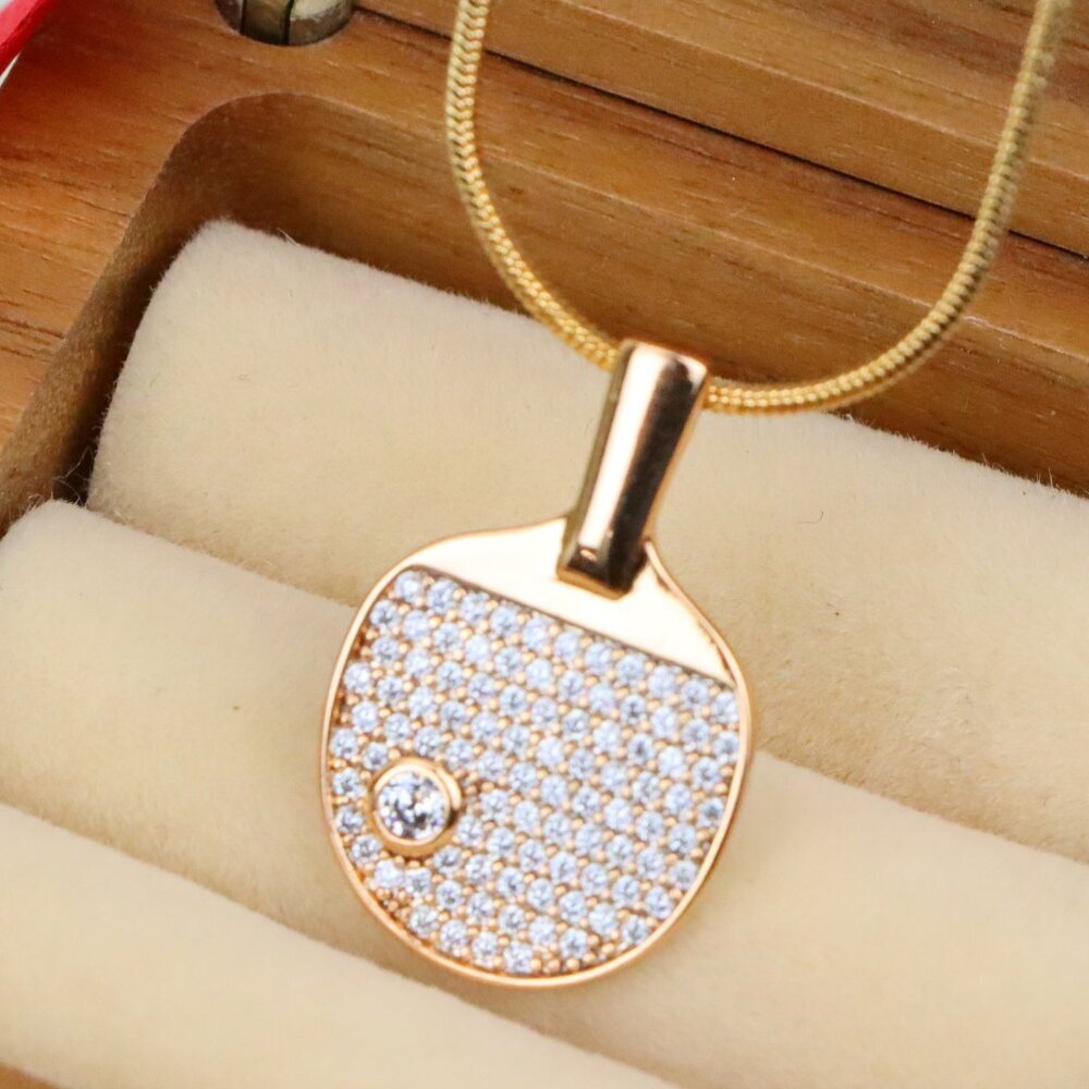 "Rose Gold Table Tennis Racket Pendant with Sparkling CZ Detailing, XPPT1376